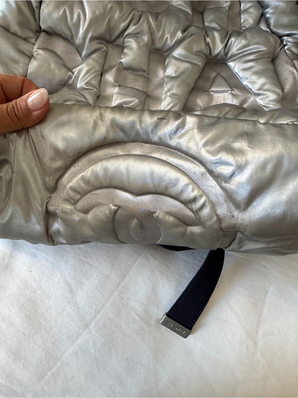 CHANEL Black and Silver Quilted Puffer Backpack - Picture 5 of 7